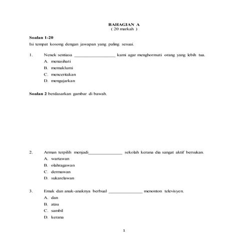 Soalan bahasa melayu pemahaman tahun 4