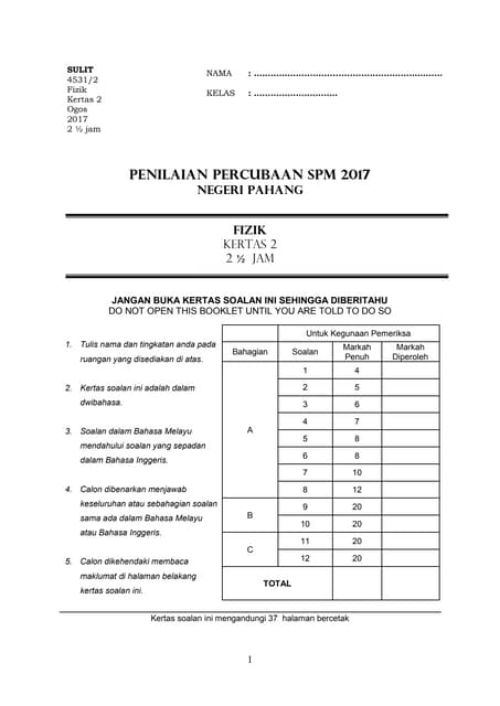 Soalan k3 fizik spm 2017 Pahang