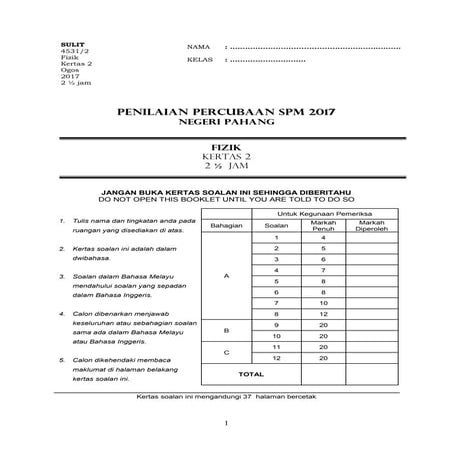 Soalan k2 fizik spm 2017 Pahang