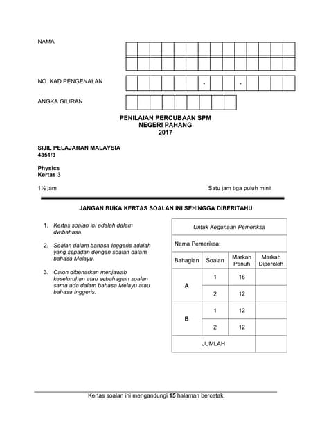 Soalan k2 fizik spm 2017 Pahang