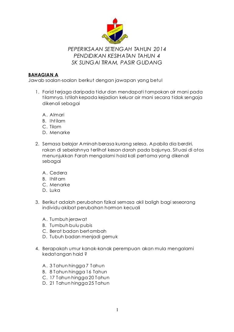 Soalan kssr pend kesihatan tahun 4