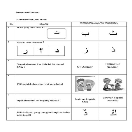 Soalan Kuiz Pendidikan Islam Tahun 1 Docx