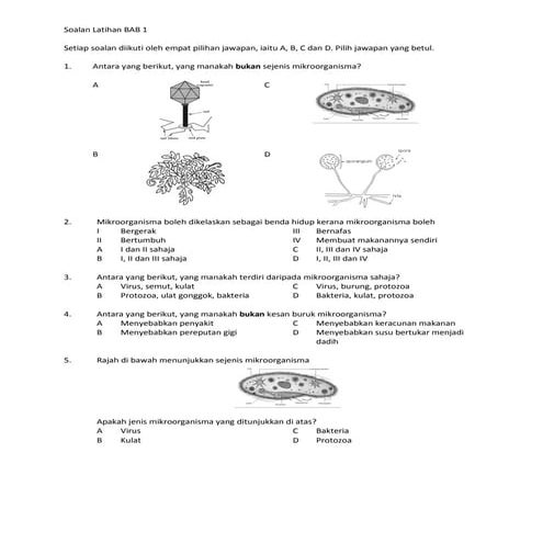 Soalan latihan unit 1 : Mikroorganisma