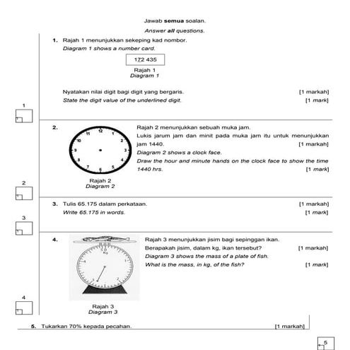 Soalan matematik  t5-kertas 2 Tahun 5 