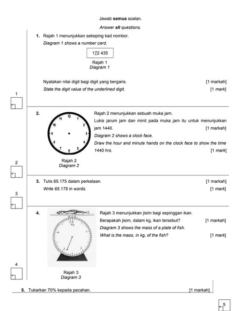 Soalan matematik  t5-kertas 2 Tahun 5 