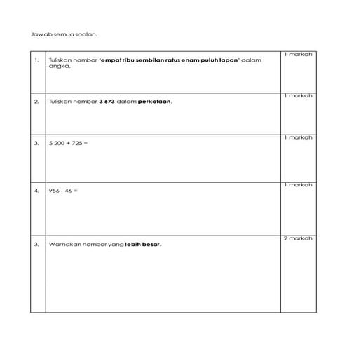 Soalan matematik tahun 3