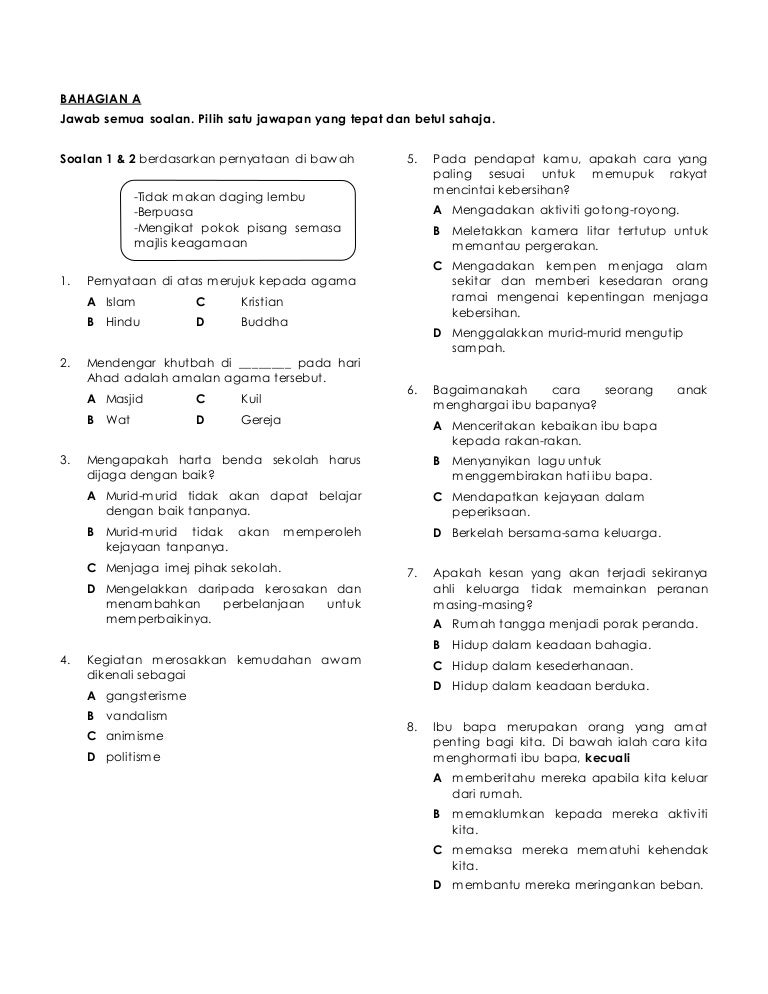 Soalan Moral Tahun 5 3