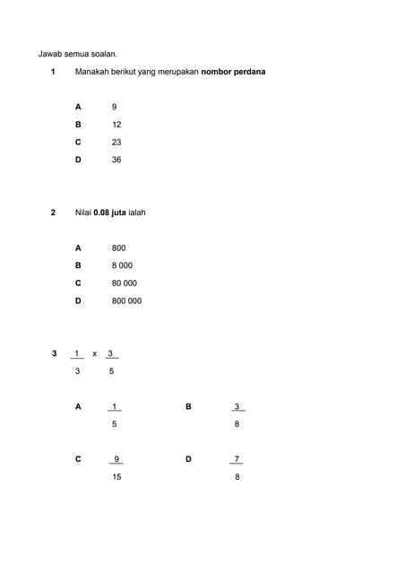 MATEMATIK TAHUN 4 - SOALAN + JAWAPAN | PDF
