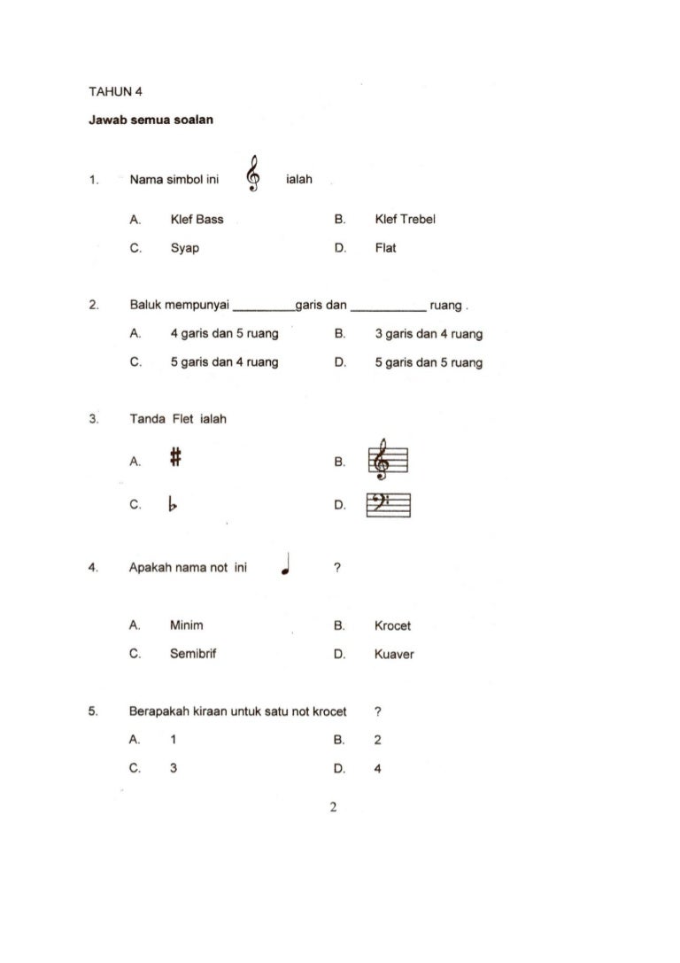 Kertas Soalan Ujian Pendidikan Muzik Tahun 4 KSSR Kertas Soalan Ujian Pendidikan Muzik Tahun 4 KSSR