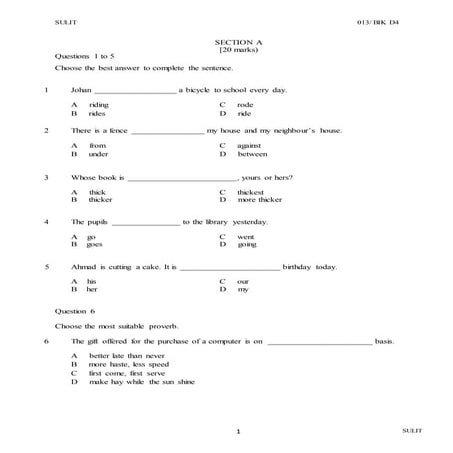 English year 4 kssr paper 1 | DOCX