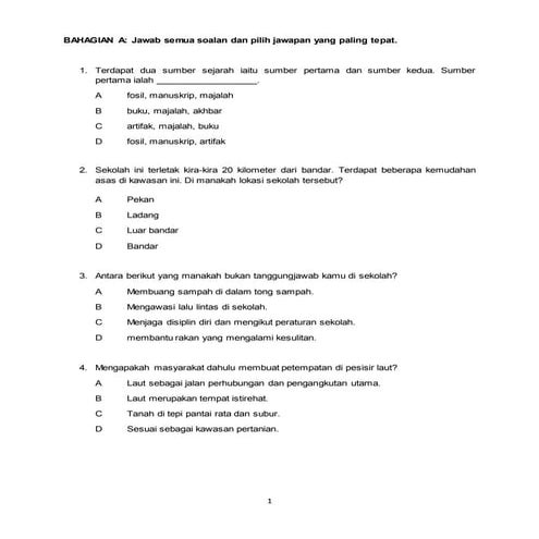 Soalan peperiksaan akhir tahun sejarah tahun 4 docx