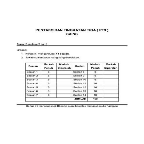 Soalan percubaan sains pt3 kuala penyu 2015