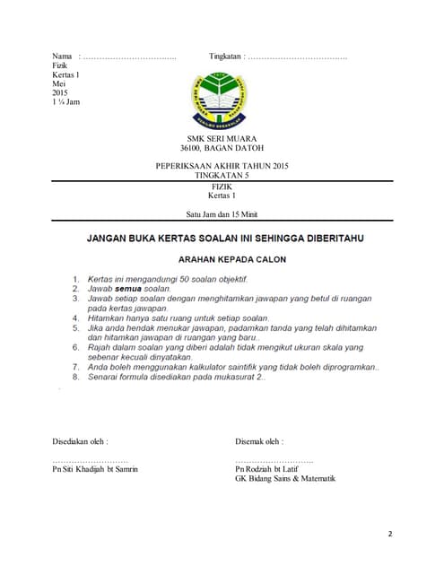 Juj pahang 2014 physics spm k1 set b