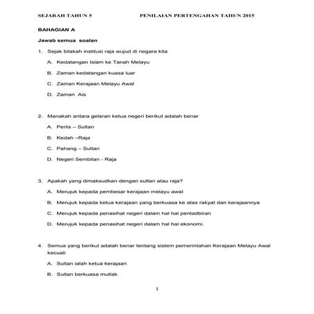 Soalan sejarah tahun 5