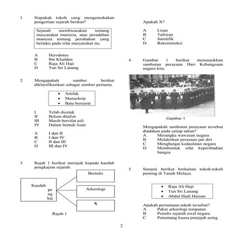 SOALAN SEJARAH TINGKATAN 1