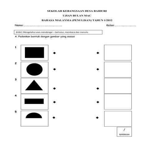 Soalan ujian BM Tahun 1 kertas 2