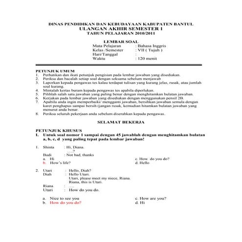 Soal bahasa inggris 7 smt 1 2010