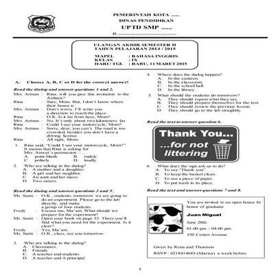 Soal bahasa inggris kelas 9