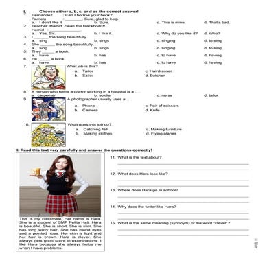 Soal Bahasa Inggris SMP MTs - Job and Descriptive Text