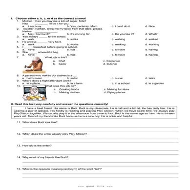 Soal Bahasa Inggris SMP MTs - Jobs and Descriptive Text