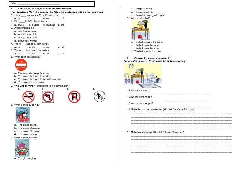 Soal Bahasa Inggris SMP MTs Preposition, Notice