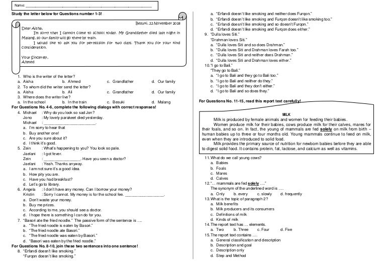 Soal Bahasa Inggris SMP MTs Report Texts Letter Soal Bahasa Inggris SMP MTs Report Texts Letter