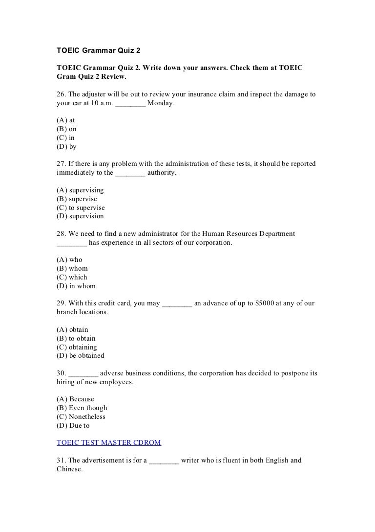 Soal bahasa inggris toeic grammar 1