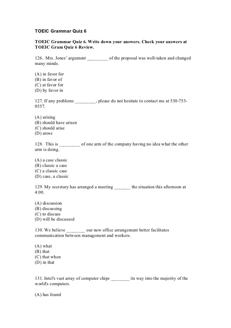 Soal Bahasa Inggris Toeic Grammar 5