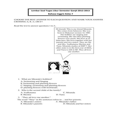 Soal big tuk tugas libur semester ganjil