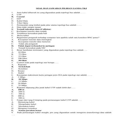 Soal dan jawaban pilihan ganda tkj