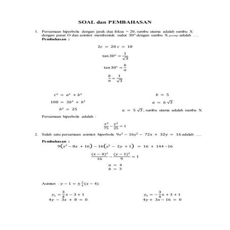 Soal dan pembahasan hiperbola