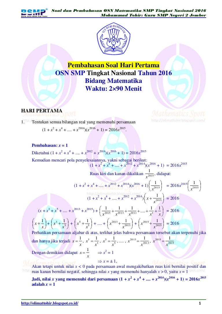 Soal Osn Matematika Smp 2018 Tingkat Nasional - Revisi Guru Id