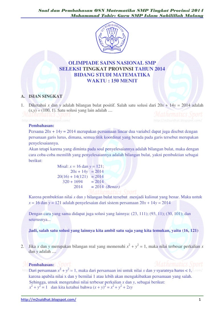 Soal Olimpiade Matematika Smp Pdf
