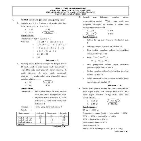 Soal Dan Pembahasan Try Out matematika SMP