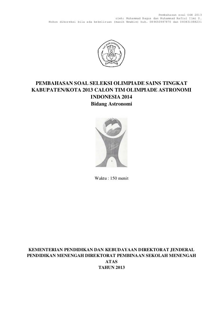 Soal Dan Solusi Osk Astronomi 2013 By M Bagus