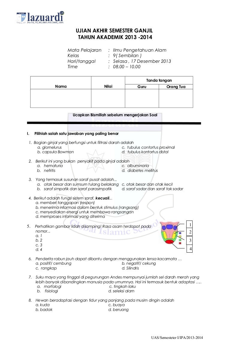 Soal ehb sains kelas 9 semester i 2013 2014 Soal ehb sains kelas 9 semester i 2013 2014