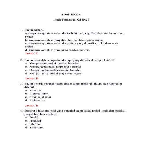 Contoh soal enzim