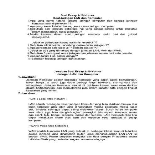 Soal essay 1 jarkom
