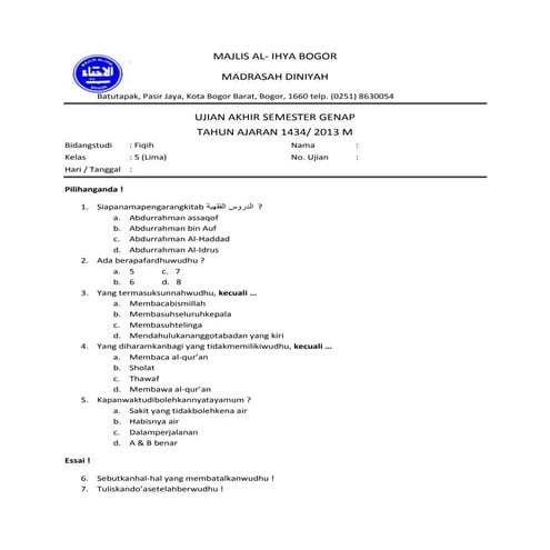 Soal fiqih q 5 (madrasah)