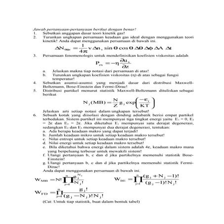 Soal fisika statistik !