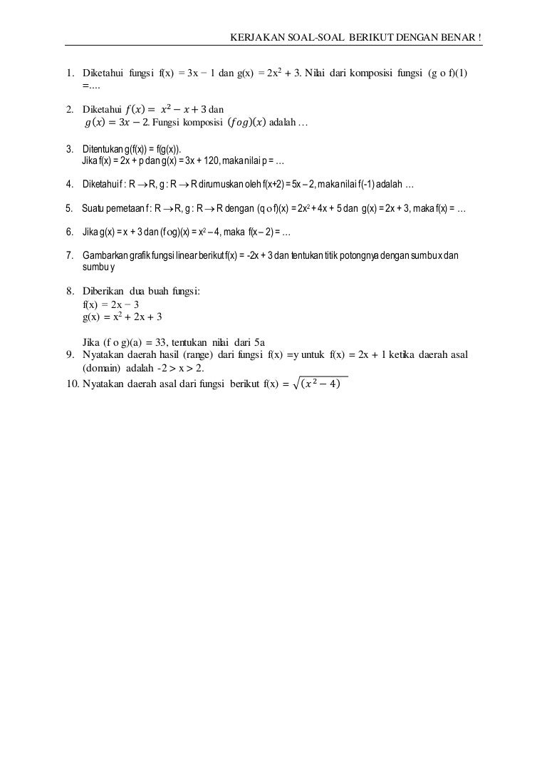 Soal fungsi dan komposisi