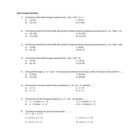 Soal fungsi kuadrat