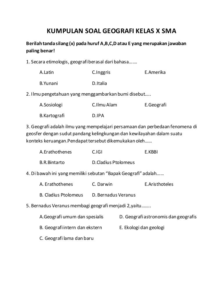 Kumpulan Soal Geografi Sma Kelas X