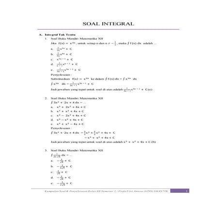 Soal integral dan pembahasan