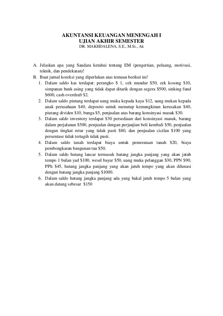 Soal Intermediate Accounting