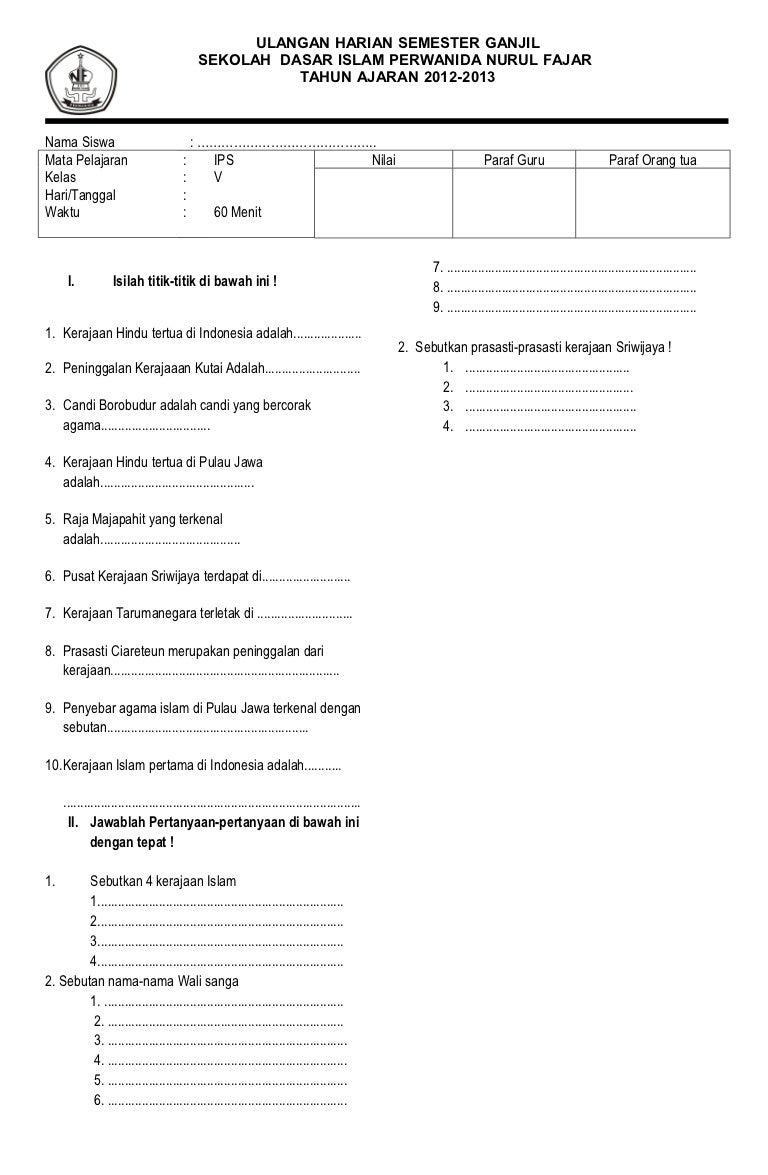 Soal ips kelas 5 2012 2013