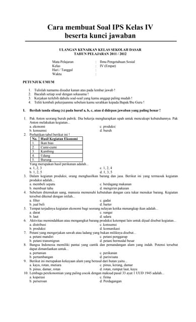 Soal latihan ujian sekolah ips sd