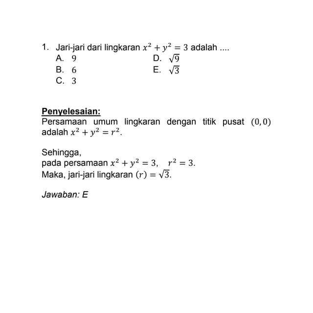 Soal irisan kerucut dan pembahasannya