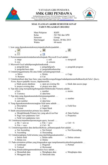 Soal Kkpi Uas Kelas Xi Semeter Ii