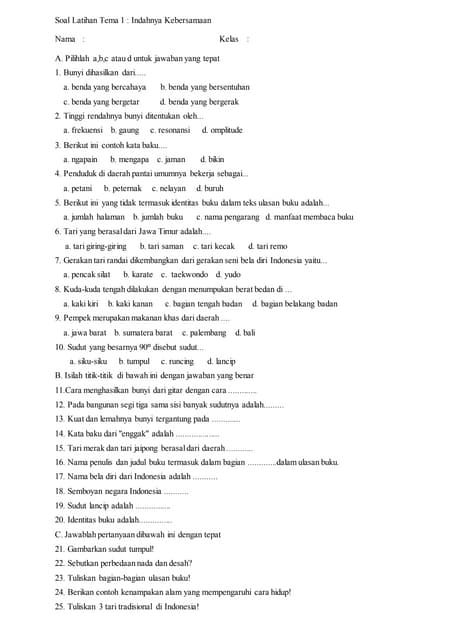 Asah Kemampuanmu: Latihan Soal Tema 1 Kelas 4 SD